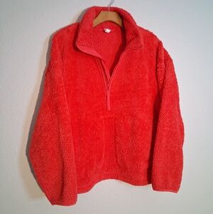 Fuzzy Red Pullover Micro Fleece Sweater Large